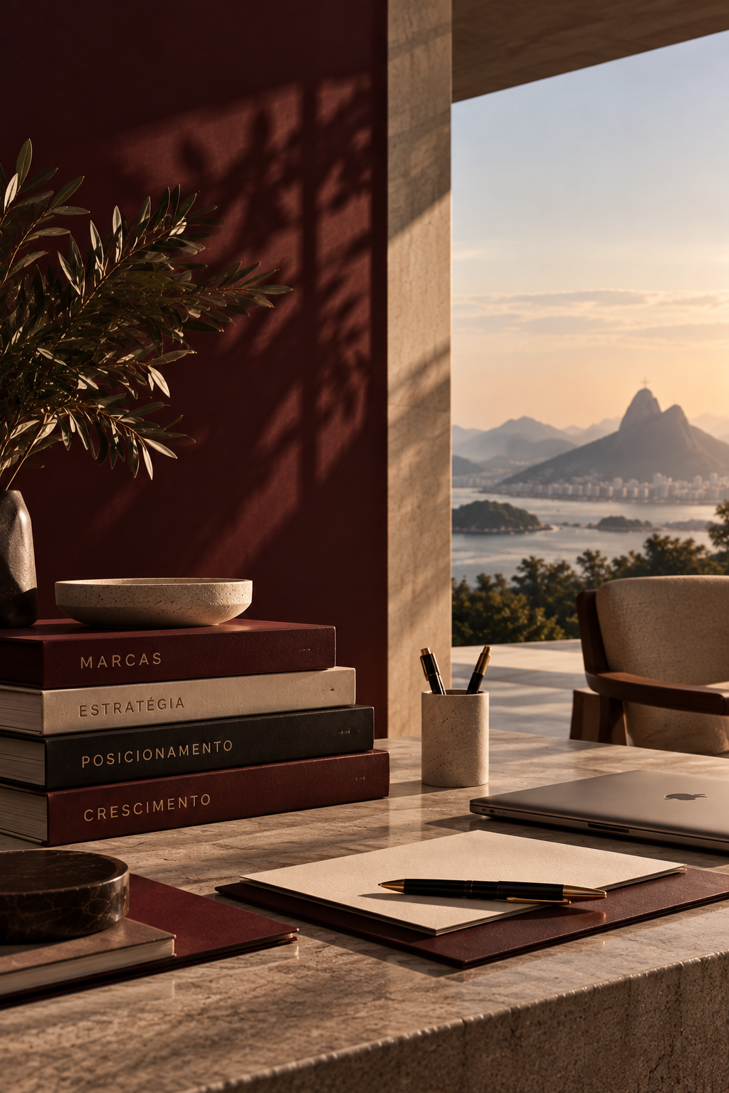 Ambiente de trabalho da Langoni Marcas com vista para o Rio de Janeiro